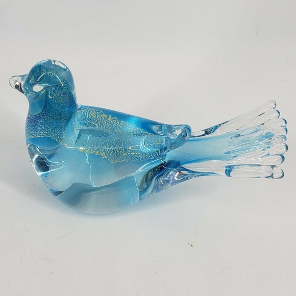Hand Blown Art Glass Aqua Blue Gold Aventurine Bird Dove Figurine - Picture 2 of 6